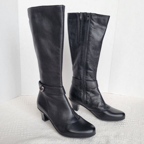 La CANADIENNE Shoes - La Canadienne, Leather Zip-Up Knee High Small Heeled, Waterproof, Black Boot